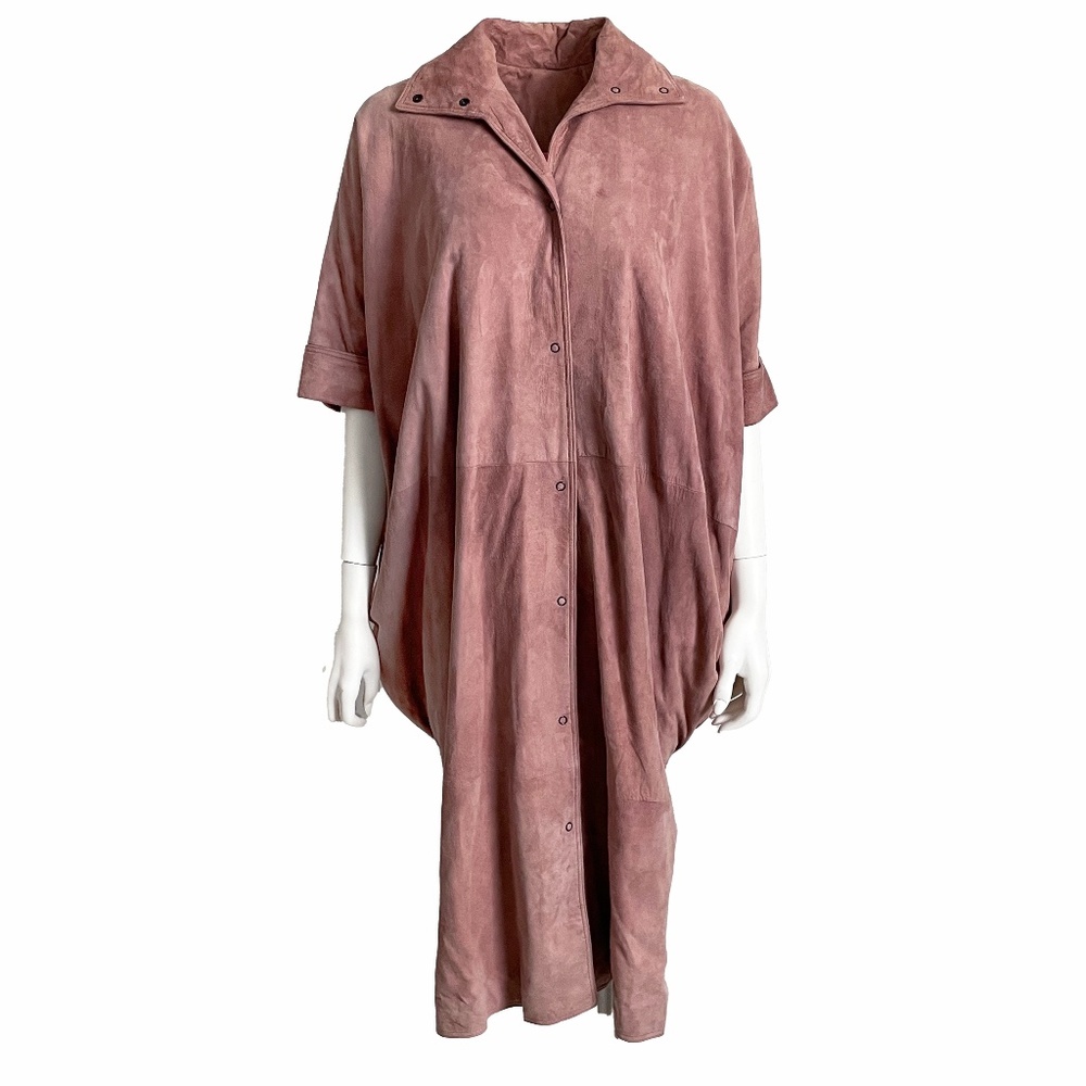 Fendi Jacket Batwing Sleeve Long Cocoon Duster Rose Pink Suede Leather Rare - Picture 8 of 17